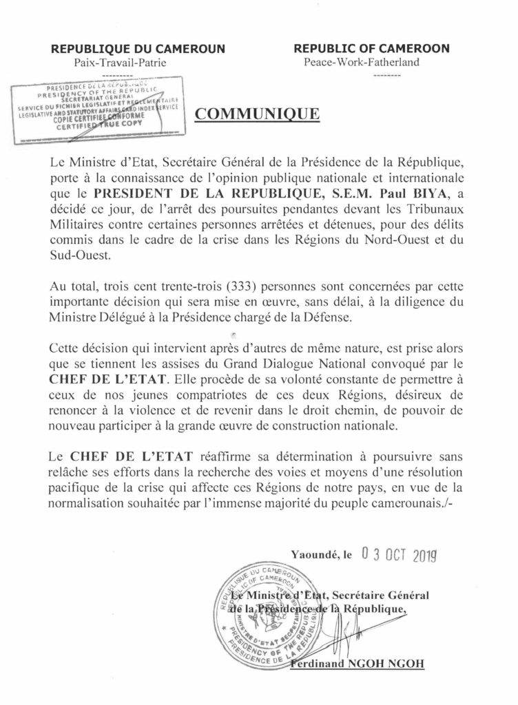 DZALEU.COM : African Lifestyle Magazine - Cameroun : 333 prisonniers liés à la crise au NoSo grâciés par le président Paul Biya