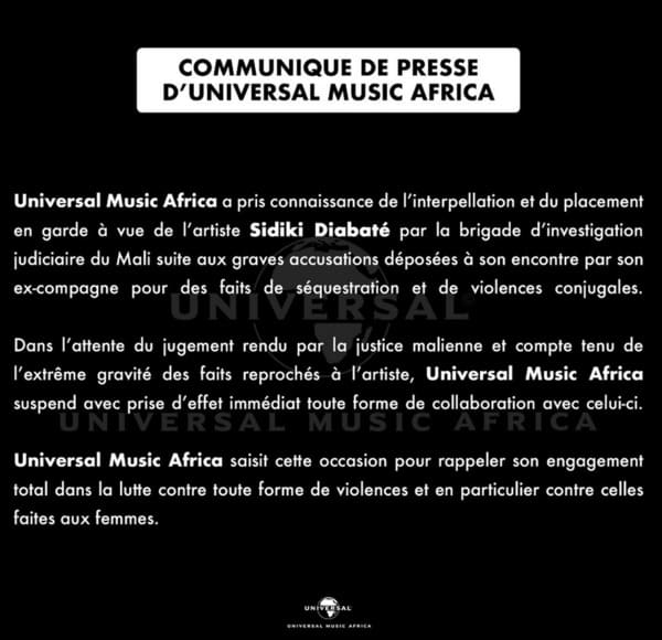 Sidiki Diabate vs Mamacita : Universal Music Africa suspend son contrat