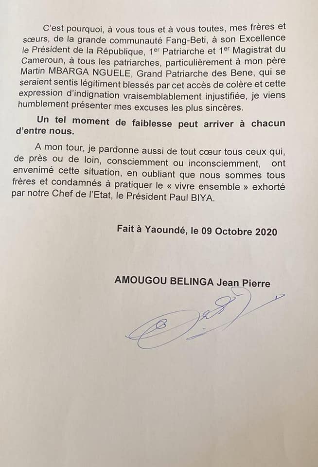 Communiqué d'Amougou Belinga, hommes d'affaires camerounais